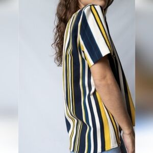 Zara Stripe Top Blouse Yellow Blue Small Striped Multicolor Women's Top